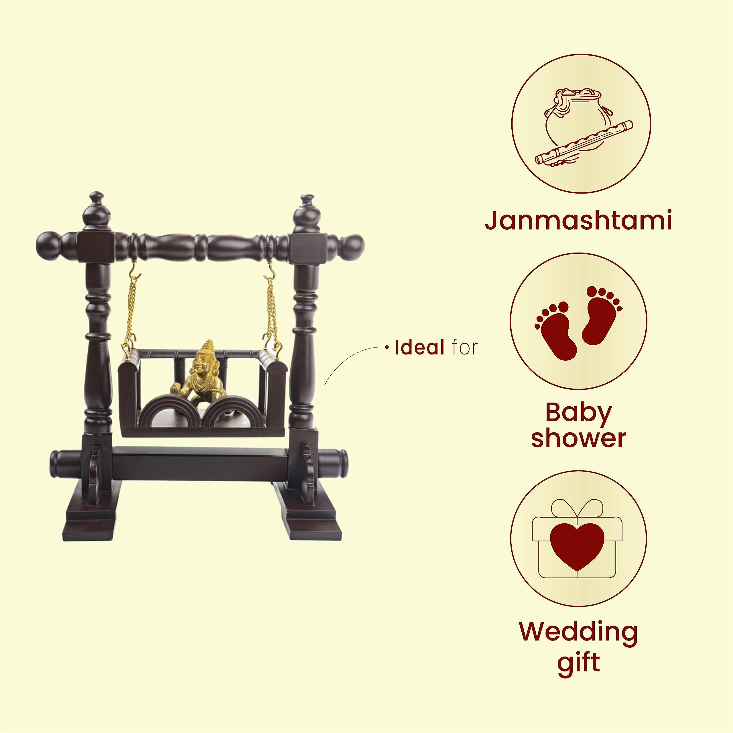 Soulveda Kraftz Handcrafted White Teakwood Jhoola/Jhula for Krishna Janmashtami/Bal Gopal/Ladoo Gopal/Kaanha/Hindola Celebration